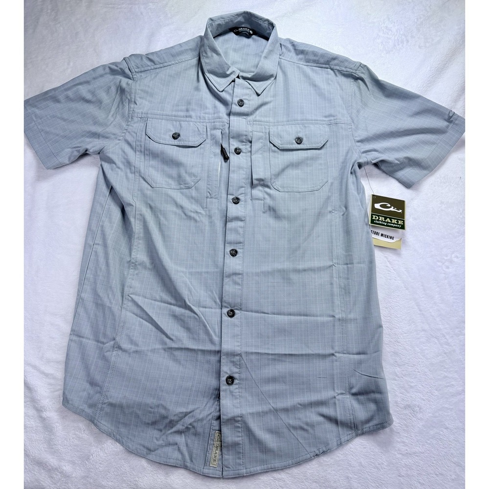Drake Waterfowl Wingshooter Trey Cross Hatch Shirt Men Sm Blue Gray Short Sleeve
